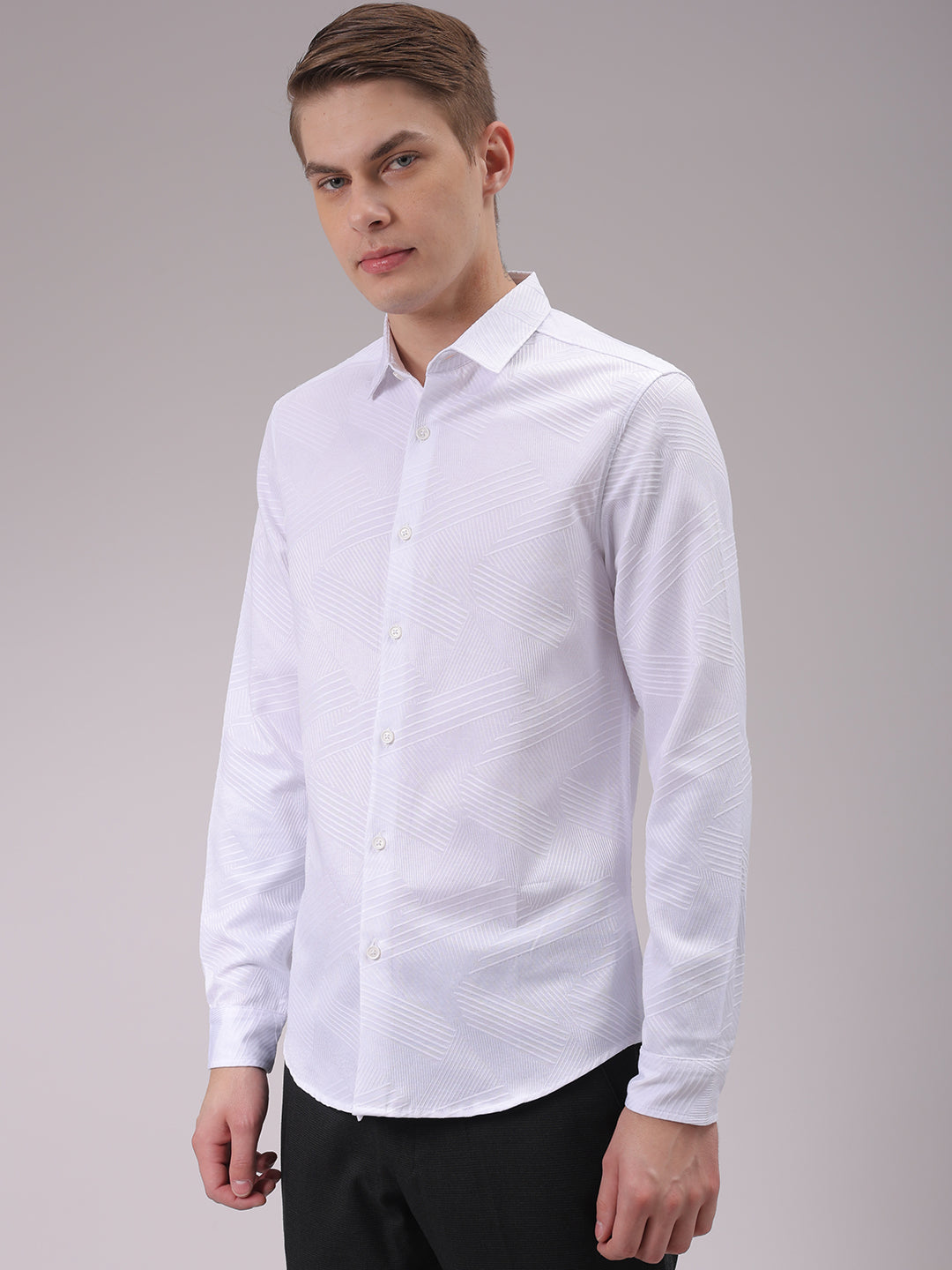 Men's White Slim Fit Textured Partywear Shirt