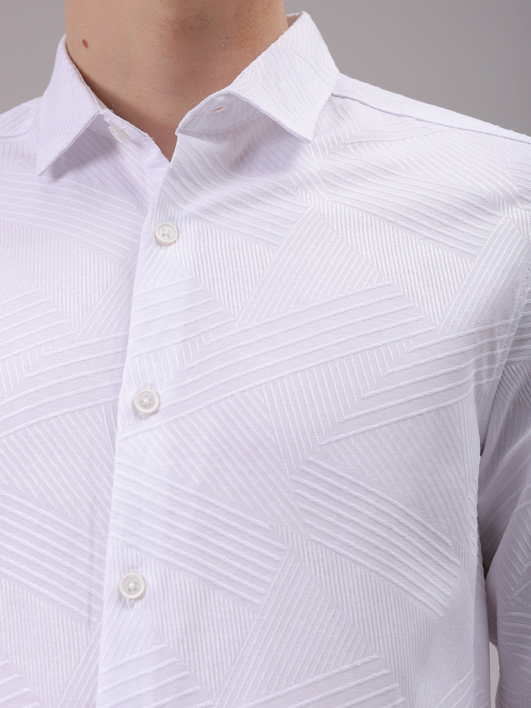 Men's White Slim Fit Textured Partywear Shirt