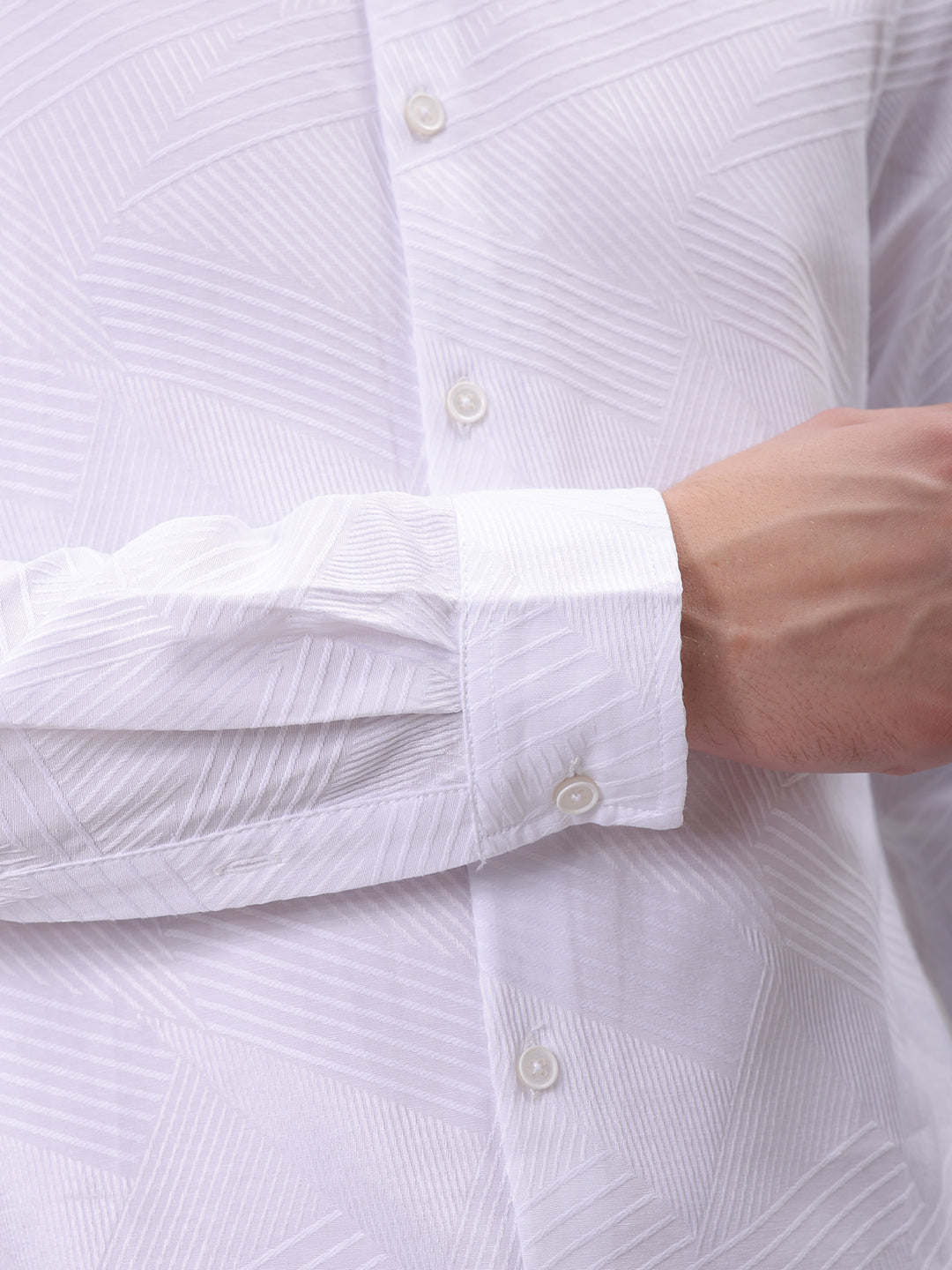 Men's White Slim Fit Textured Partywear Shirt