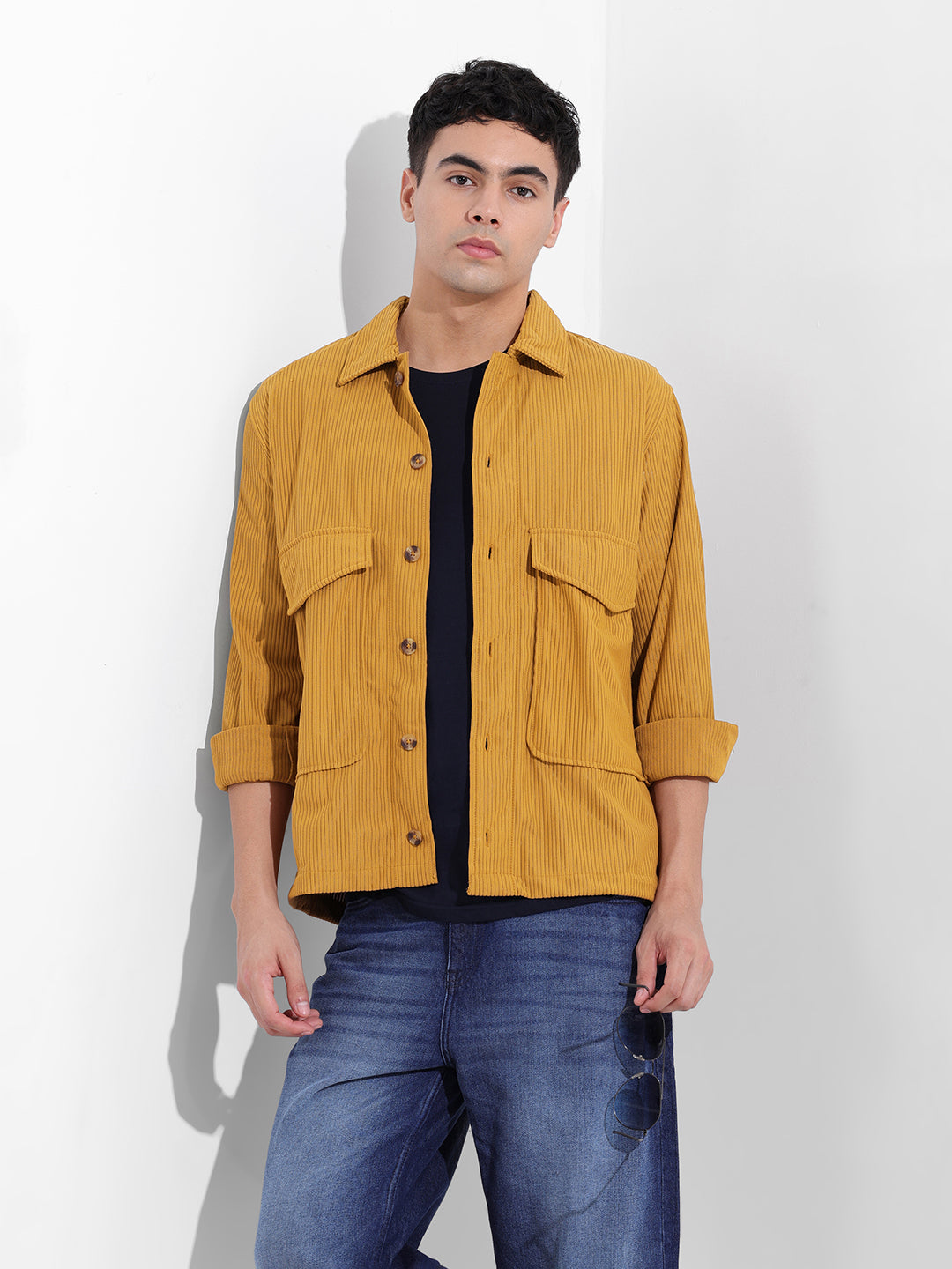 Men's Khaki Boxy Fit Solid Street Shirt