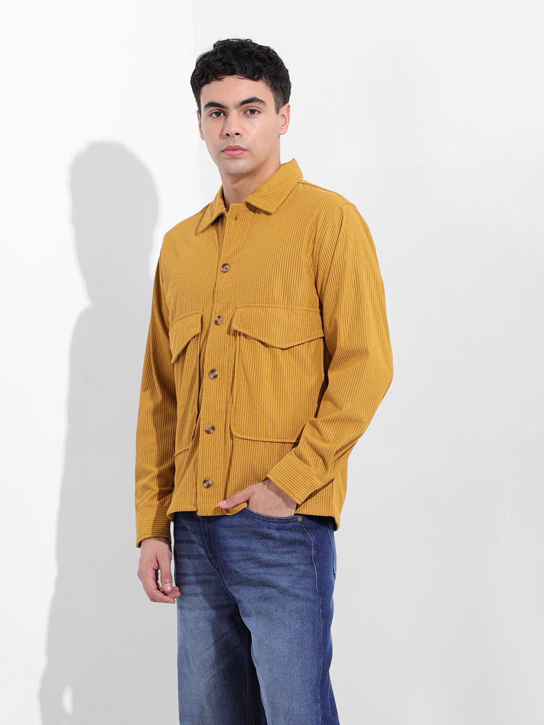 Men's Khaki Boxy Fit Solid Street Shirt