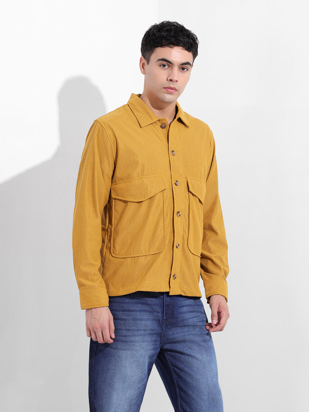 Men's Khaki Boxy Fit Solid Street Shirt