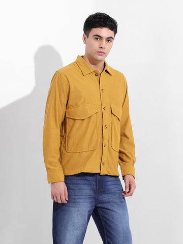 Men's Khaki Boxy Fit Solid Street Shirt