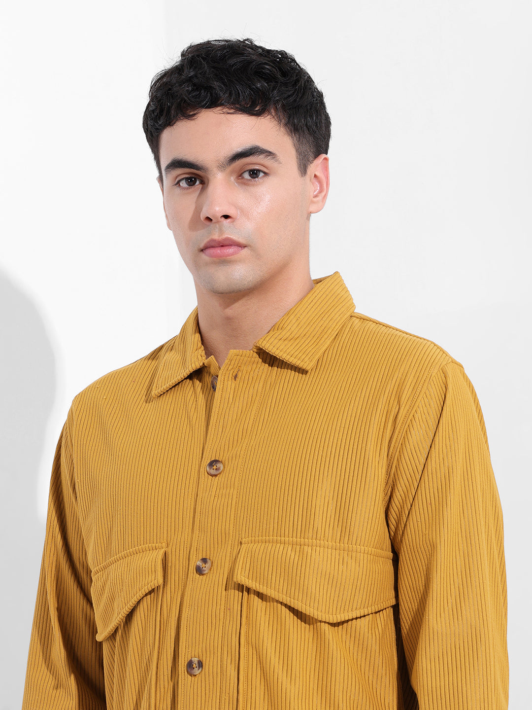 Men's Khaki Boxy Fit Solid Street Shirt