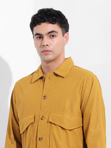 Men's Khaki Boxy Fit Solid Street Shirt