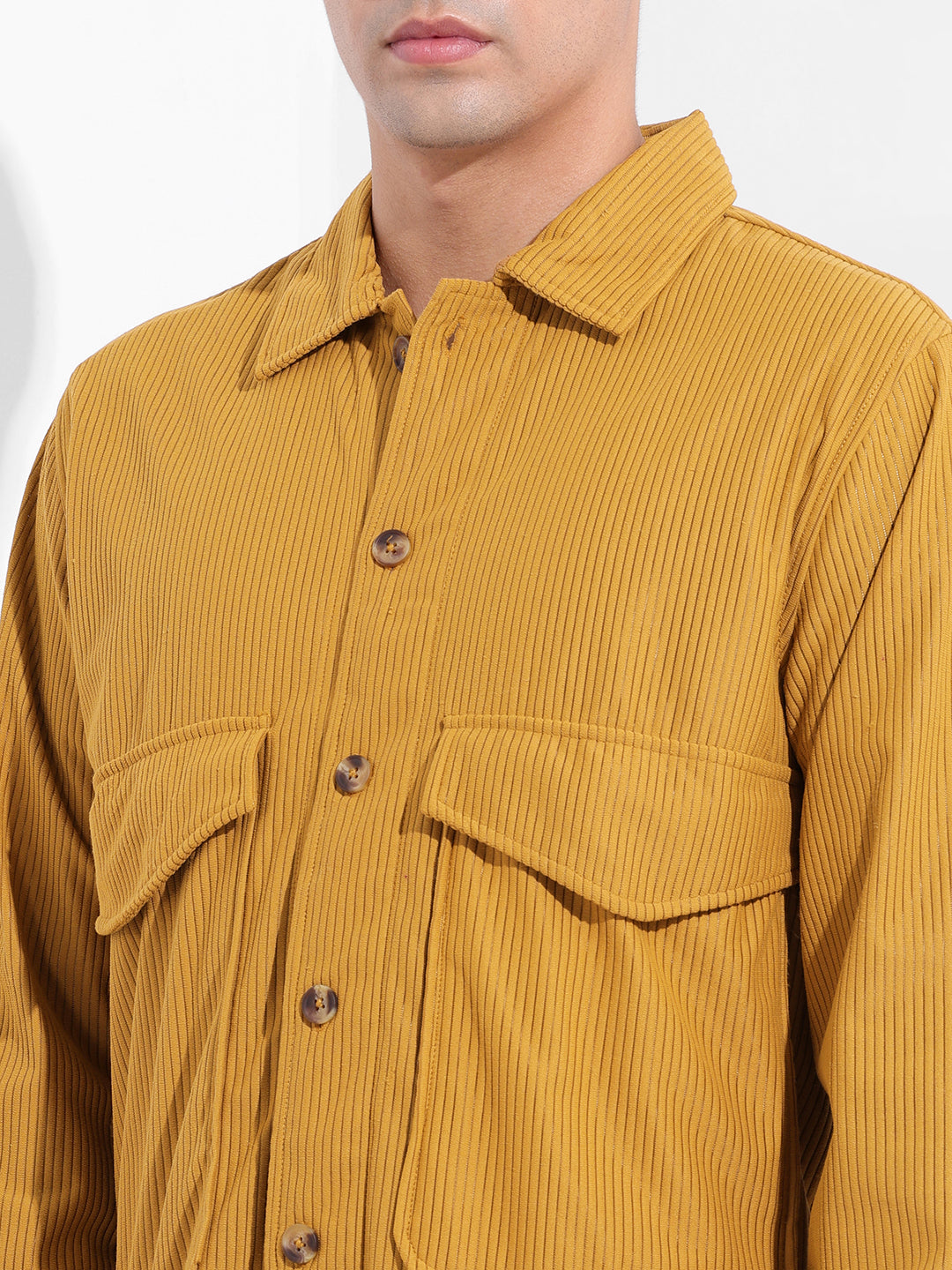 Men's Khaki Boxy Fit Solid Street Shirt
