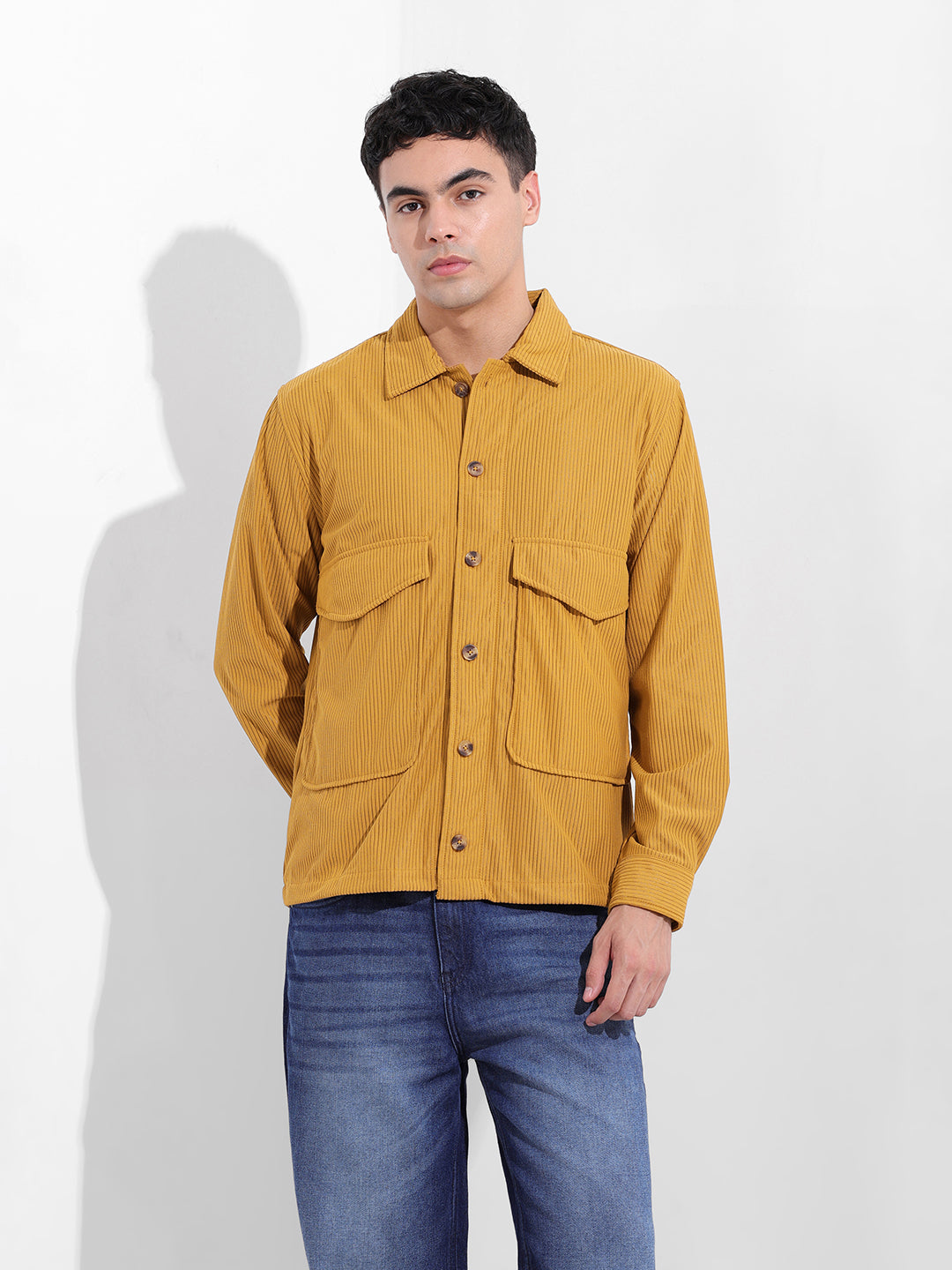 Men's Khaki Boxy Fit Solid Street Shirt