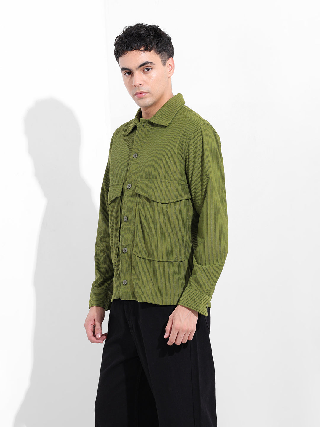 Men's Olive Boxy Fit Solid Street Shirt
