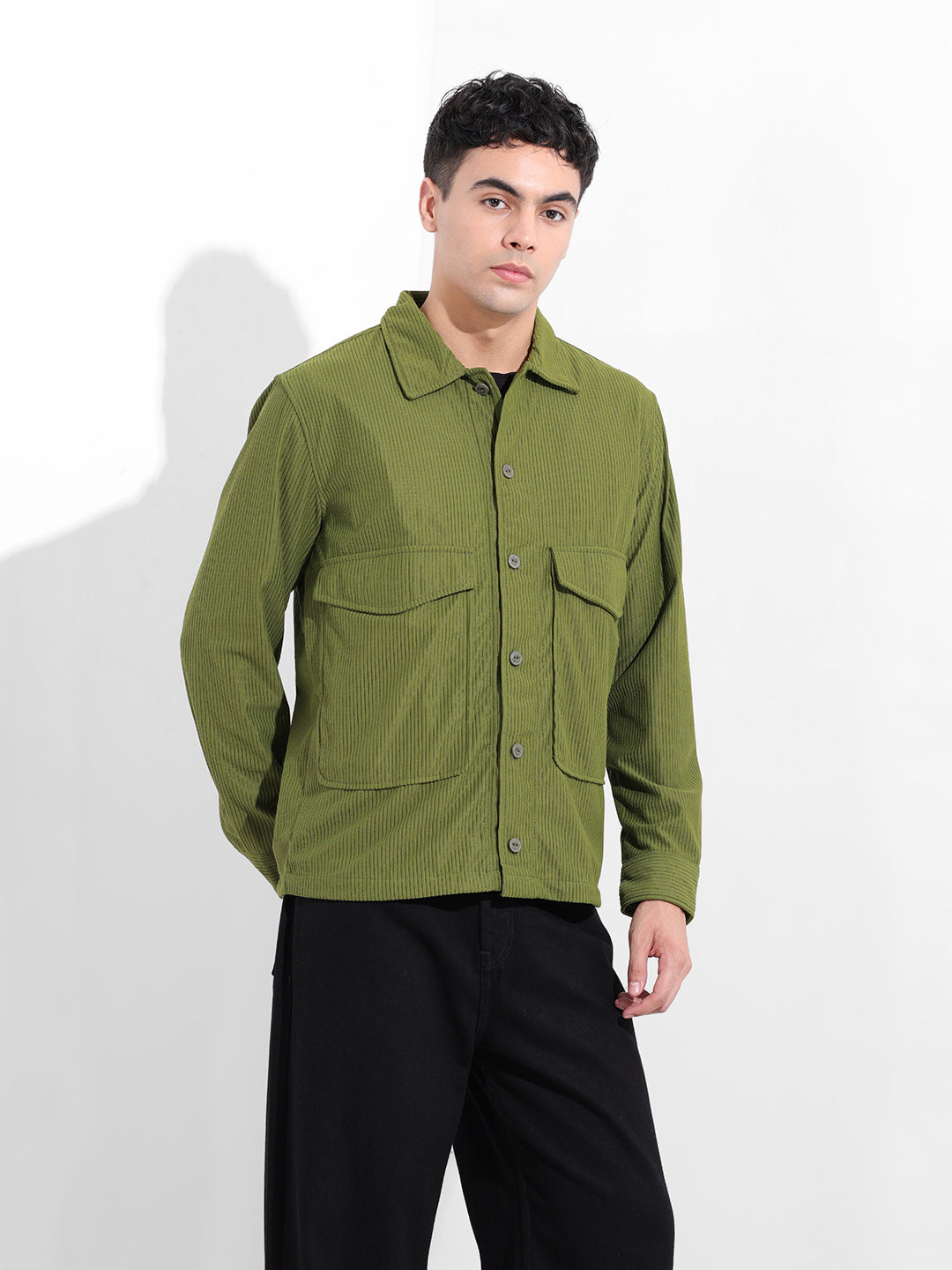 Men's Olive Boxy Fit Solid Street Shirt