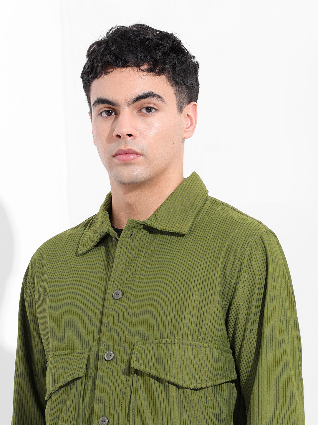 Men's Olive Boxy Fit Solid Street Shirt