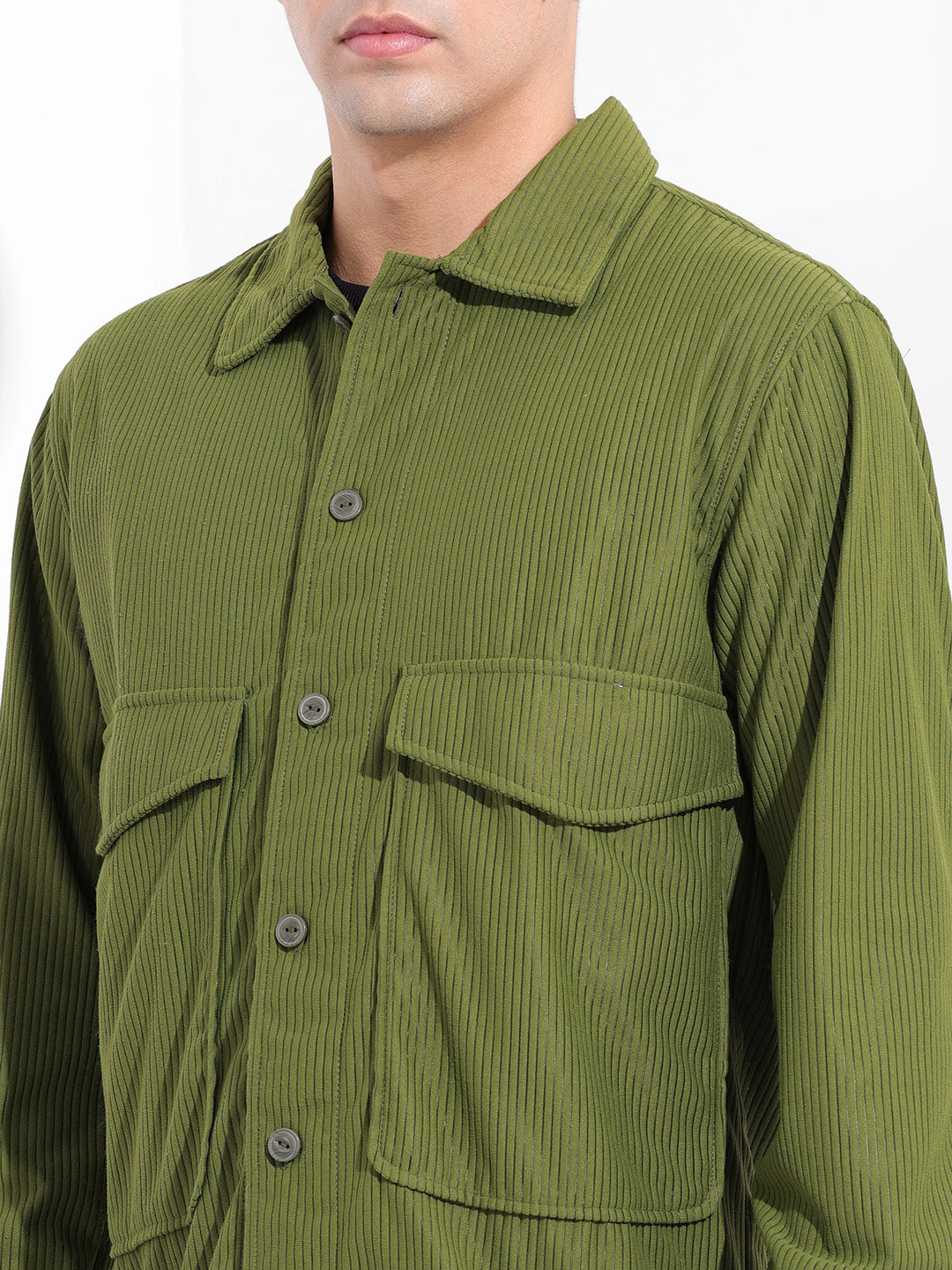 Men's Olive Boxy Fit Solid Street Shirt