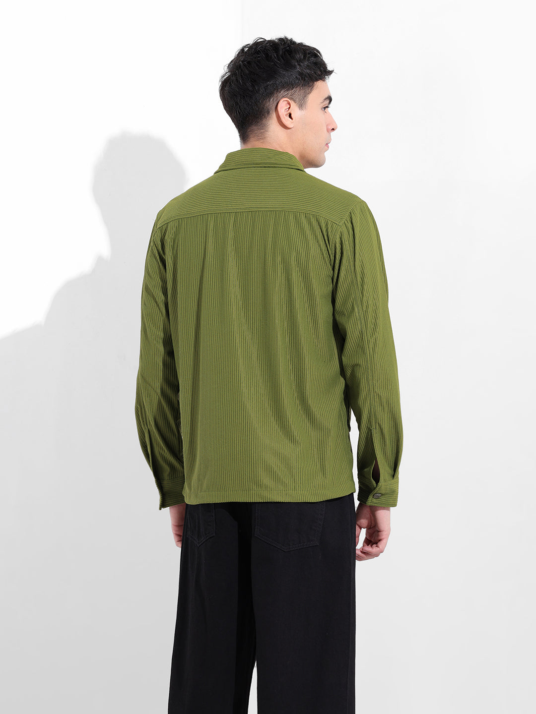 Men's Olive Boxy Fit Solid Street Shirt