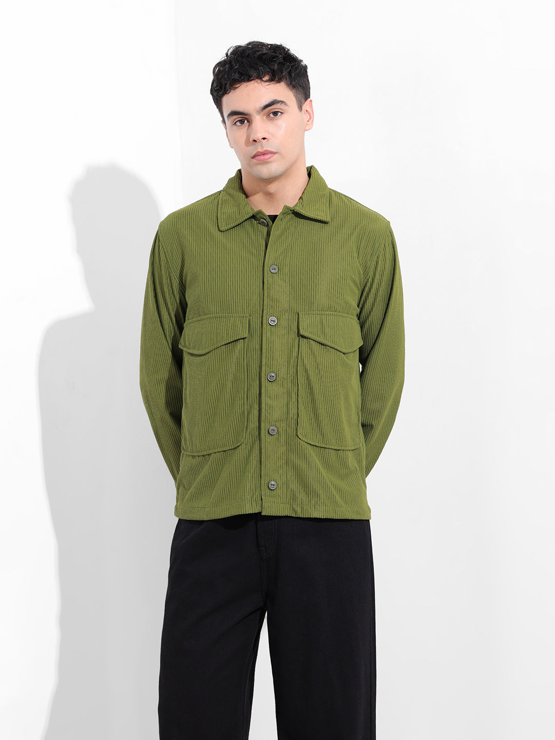 Men's Olive Boxy Fit Solid Street Shirt