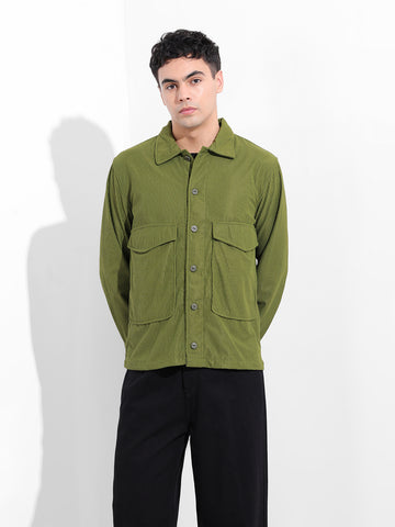 Men's Olive Boxy Fit Solid Street Shirt