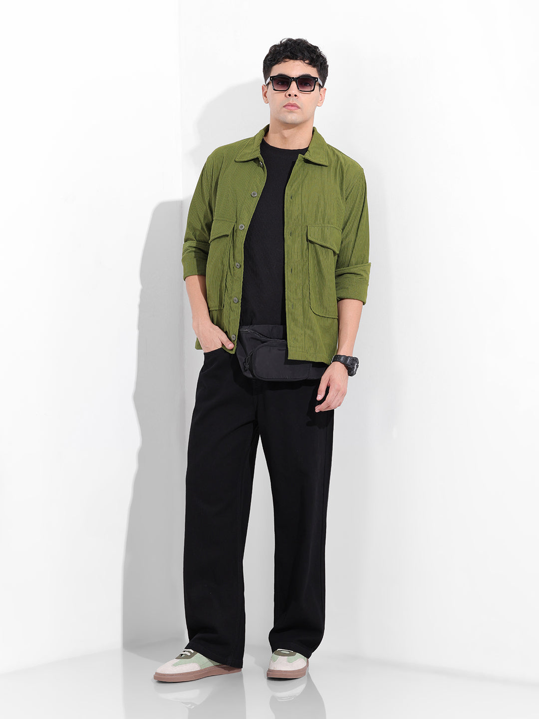 Men's Olive Boxy Fit Solid Street Shirt