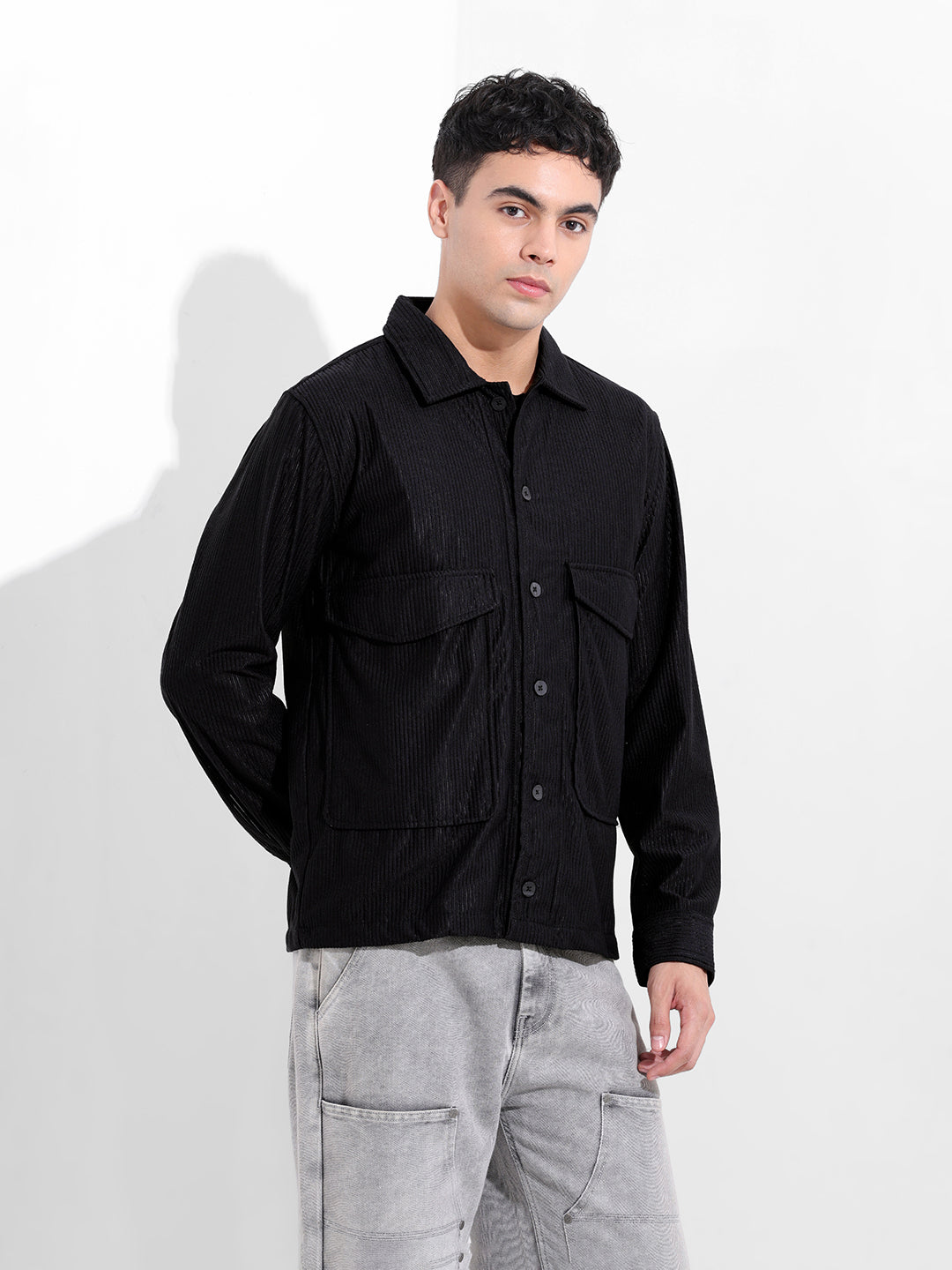 Men's Black Boxy Fit Solid Street Shirt