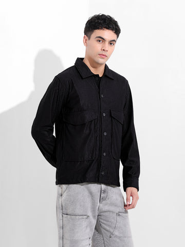 Men's Black Boxy Fit Solid Street Shirt