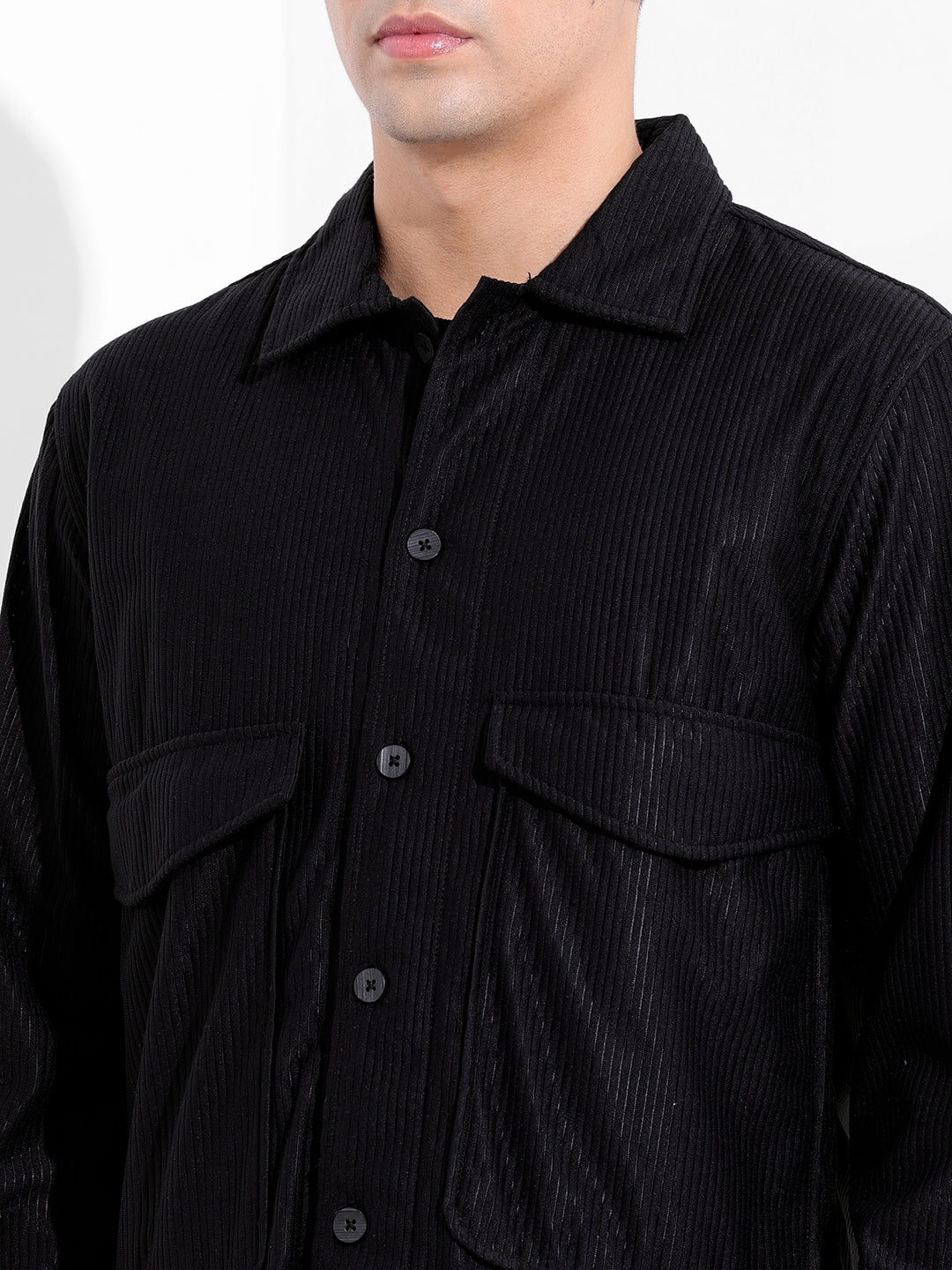 Men's Black Boxy Fit Solid Street Shirt