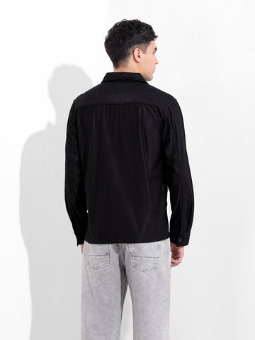 Men's Black Boxy Fit Solid Street Shirt