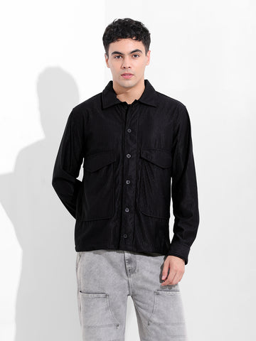 Men's Black Boxy Fit Solid Street Shirt