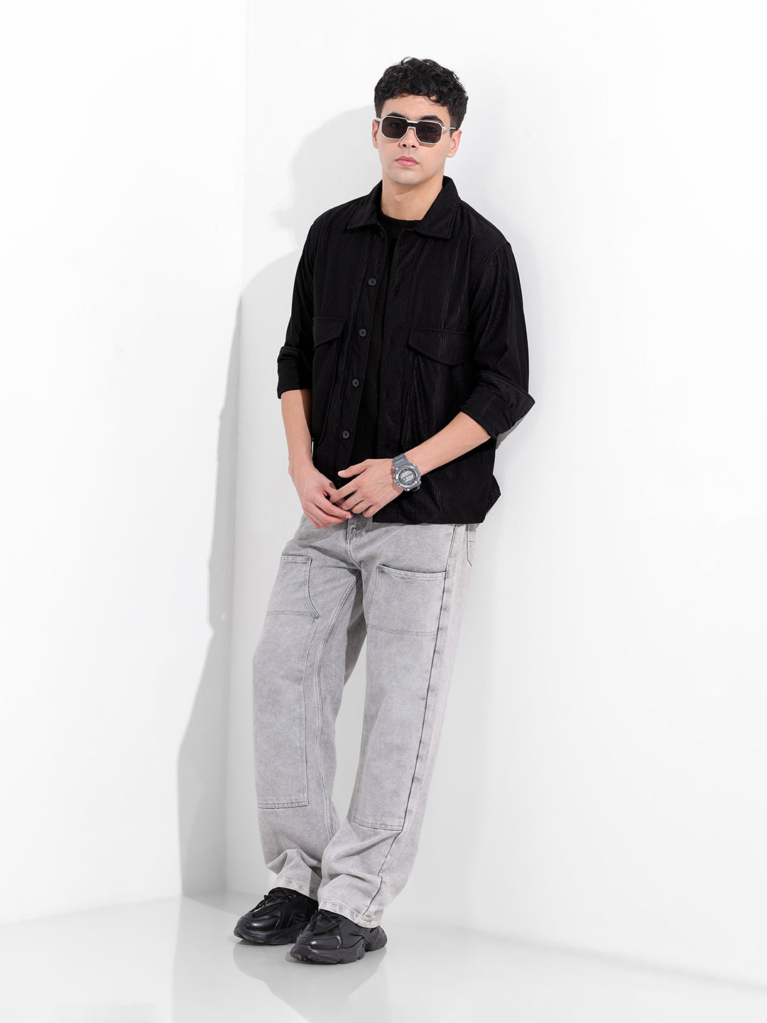 Men's Black Boxy Fit Solid Street Shirt
