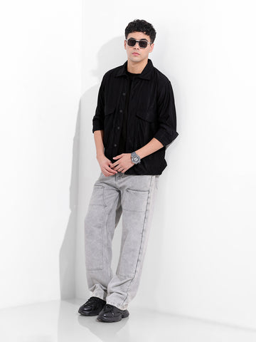 Men's Black Boxy Fit Solid Street Shirt