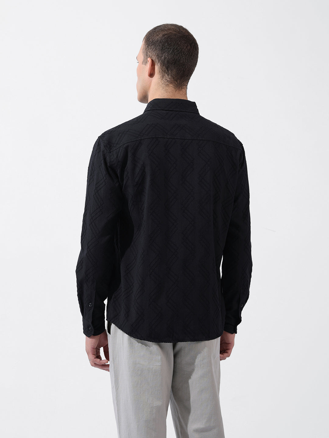 Men's Black Relaxed Fit Solid Resort Wear Shirt