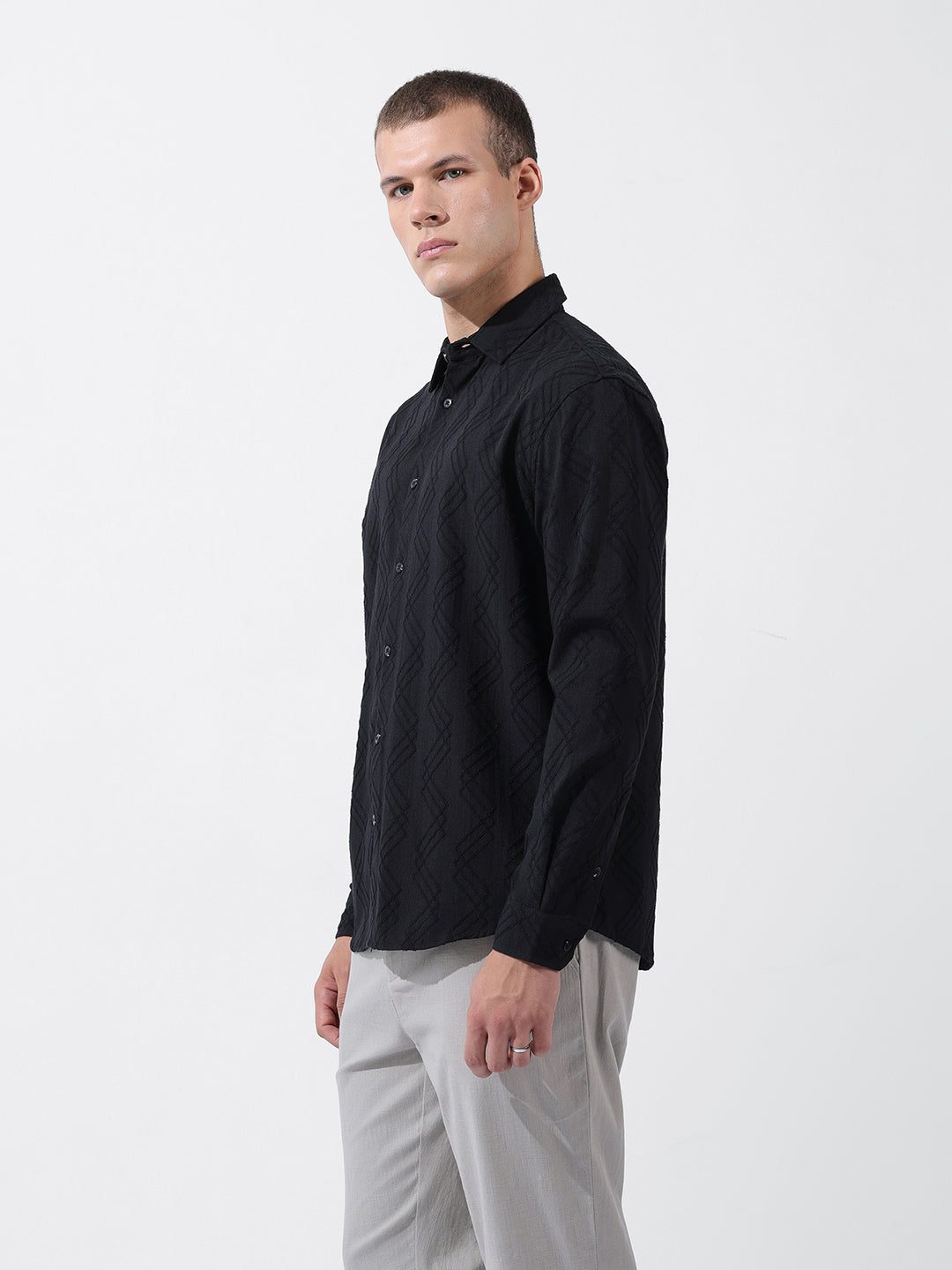 Men's Black Relaxed Fit Solid Resort Wear Shirt