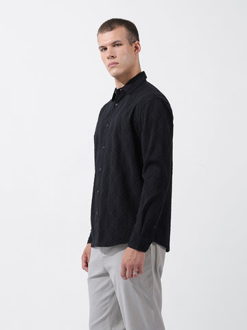Men's Black Relaxed Fit Solid Resort Wear Shirt
