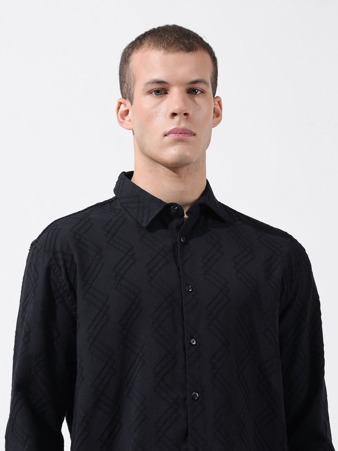 Men's Black Relaxed Fit Solid Resort Wear Shirt