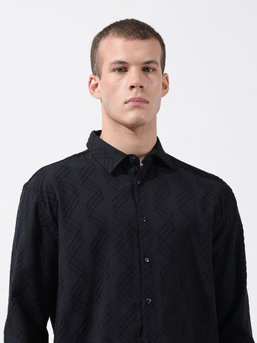 Men's Black Relaxed Fit Solid Resort Wear Shirt