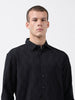Men's Black Relaxed Fit Solid Resort Wear Shirt