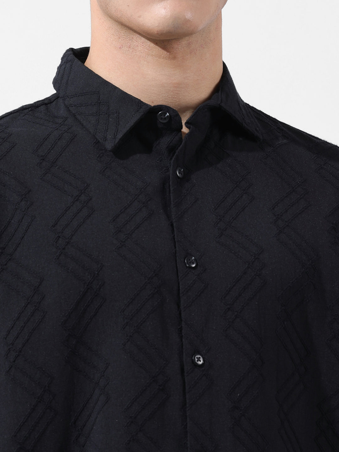 Men's Black Relaxed Fit Solid Resort Wear Shirt