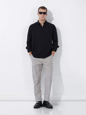 Men's Black Relaxed Fit Solid Resort Wear Shirt