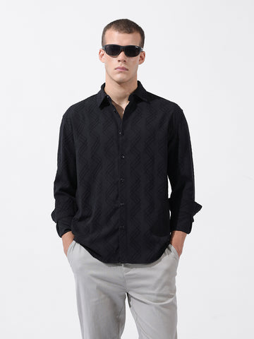 Men's Black Relaxed Fit Solid Resort Wear Shirt