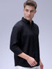 Men's Black Relaxed Fit Solid Resort Wear Shirt