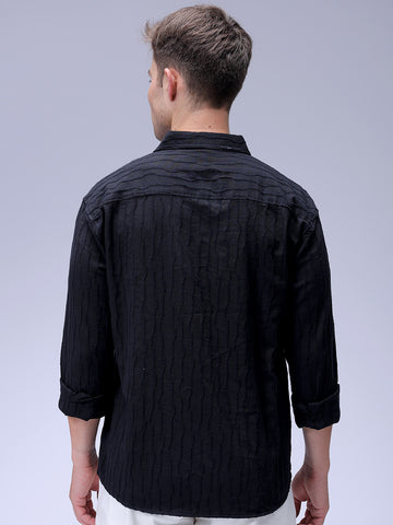 Men's Black Relaxed Fit Solid Resort Wear Shirt