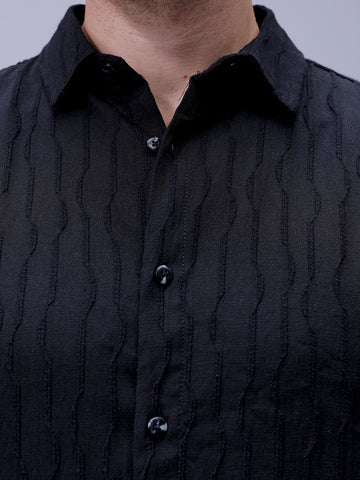 Men's Black Relaxed Fit Solid Resort Wear Shirt
