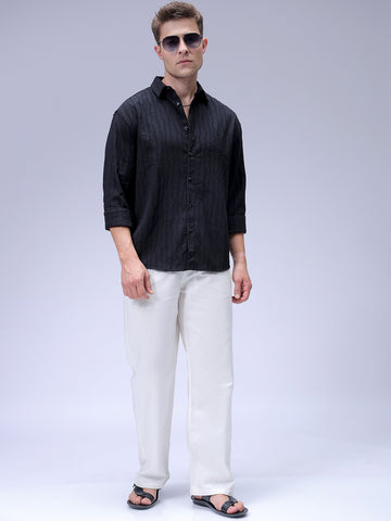 Men's Black Relaxed Fit Solid Resort Wear Shirt