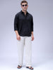 Men's Black Relaxed Fit Solid Resort Wear Shirt