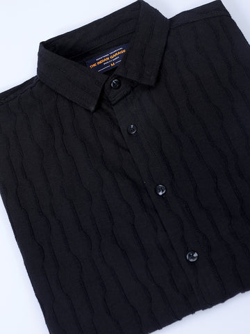 Men's Black Relaxed Fit Solid Resort Wear Shirt