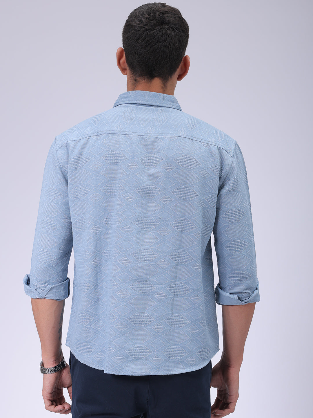 Men's Blue Relaxed Fit Textured Shirt