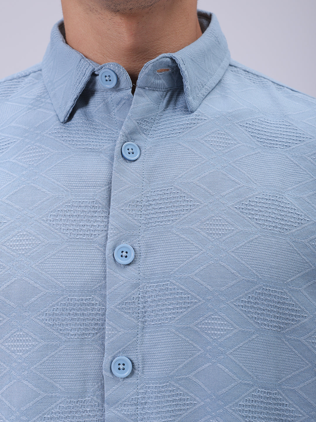 Men's Blue Relaxed Fit Textured Shirt