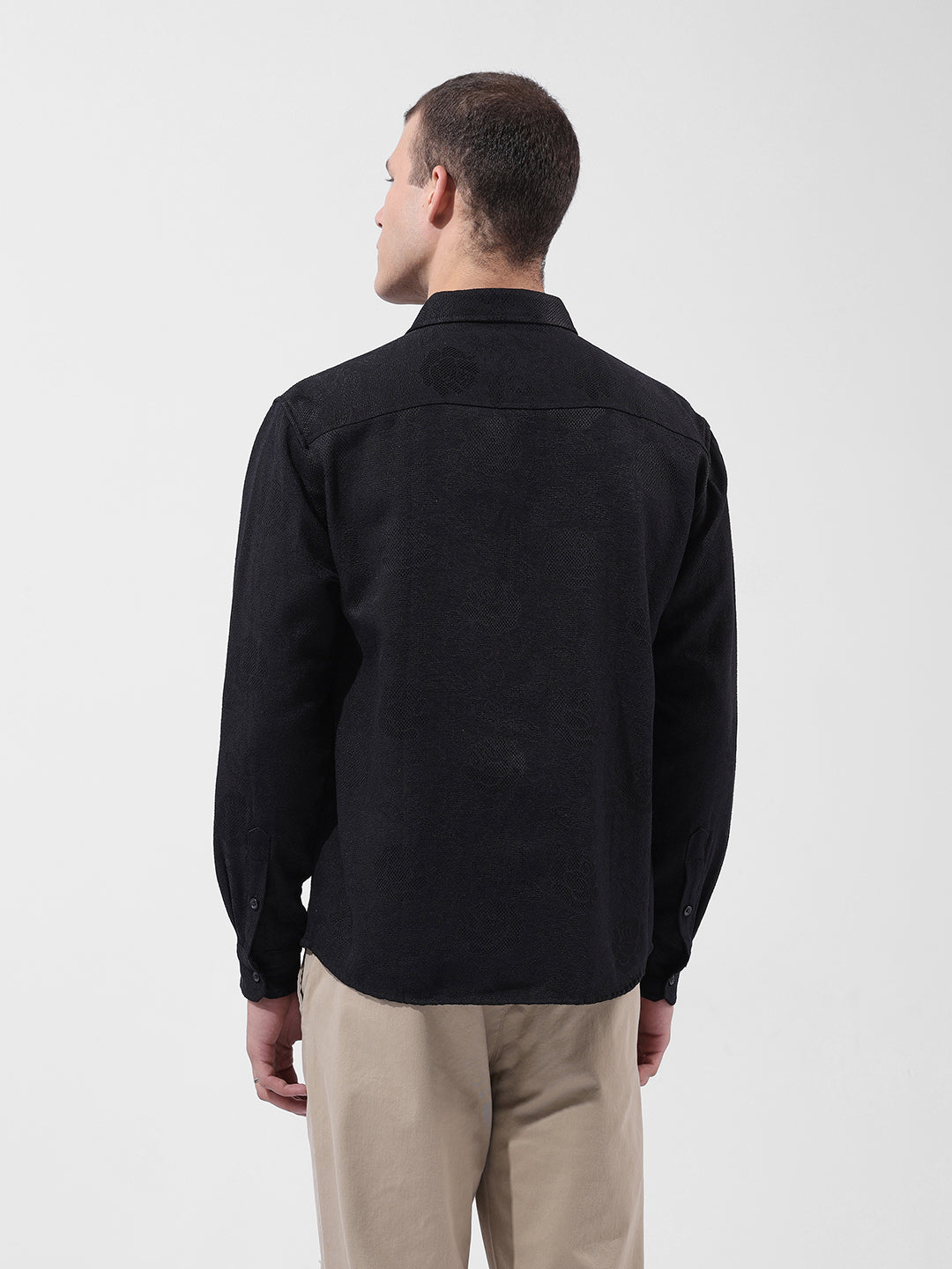 Men's Black Relaxed Fit Solid Resort Wear Shirt