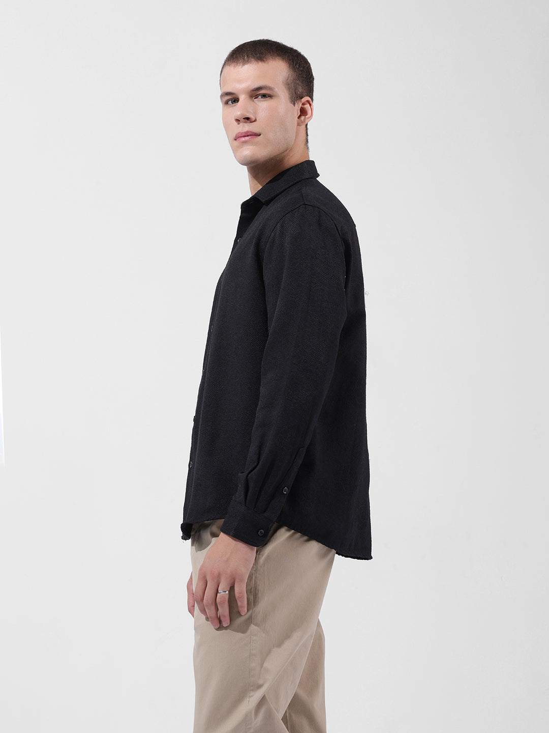 Men's Black Relaxed Fit Solid Resort Wear Shirt