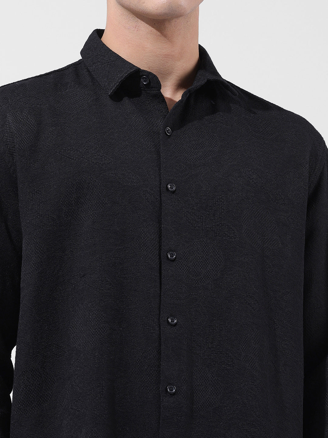 Men's Black Relaxed Fit Solid Resort Wear Shirt