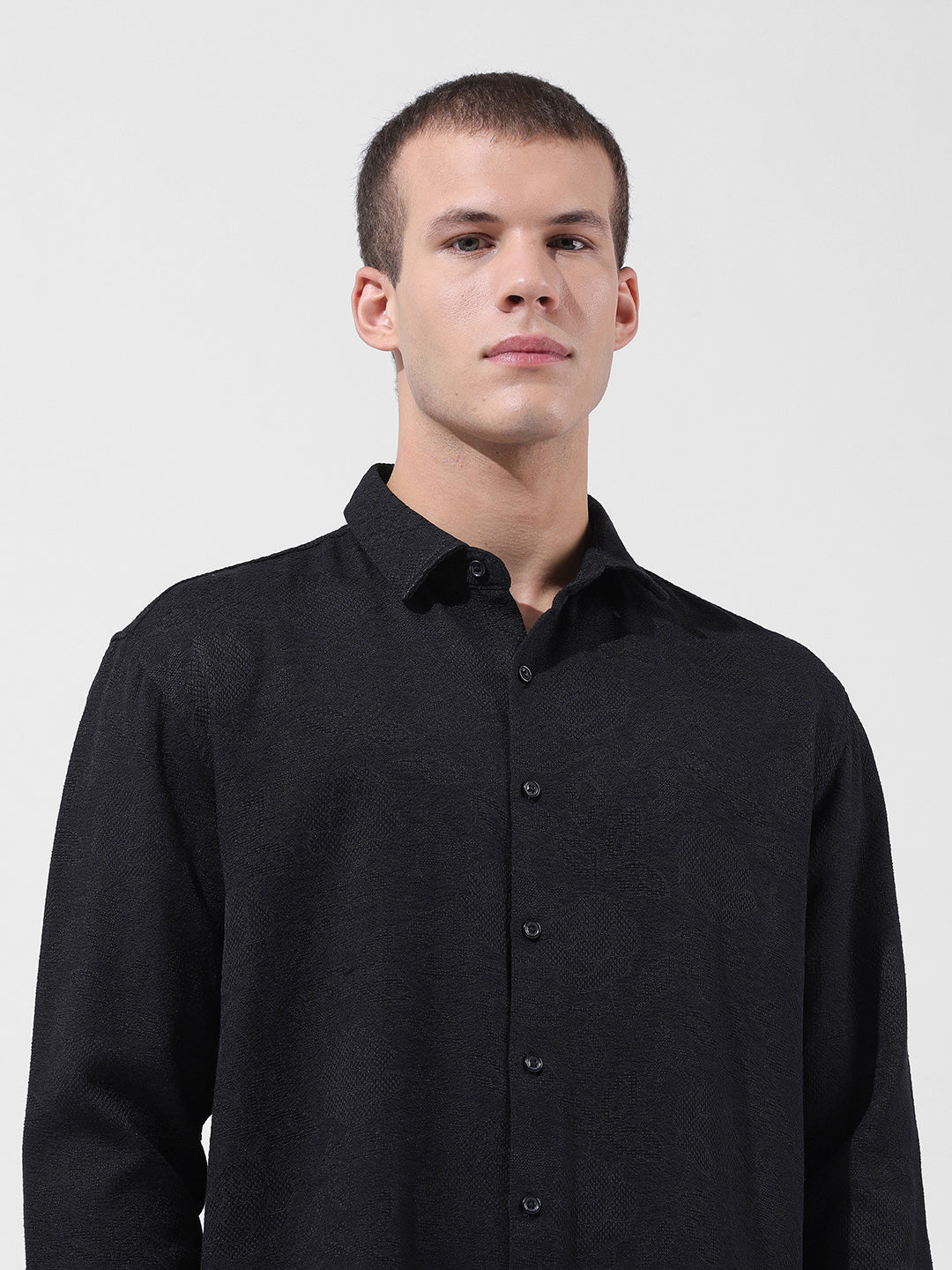 Men's Black Relaxed Fit Solid Resort Wear Shirt