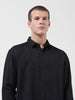 Men's Black Relaxed Fit Solid Resort Wear Shirt