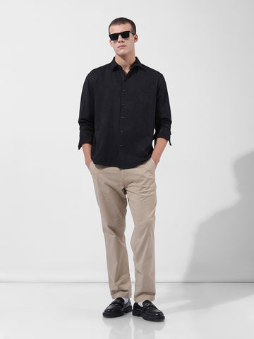 Men's Black Relaxed Fit Solid Resort Wear Shirt