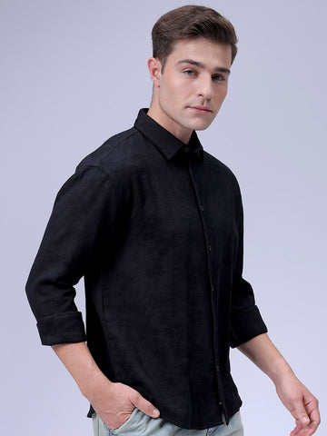 Men's Black Relaxed Fit Solid Resort Wear Shirt